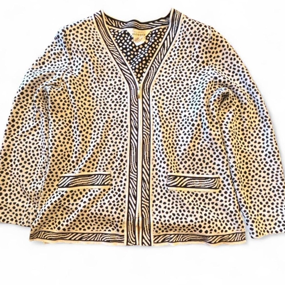 Exclusively Misook Knit Zip Jacket • Black & White Pattern • Shoulder Pads